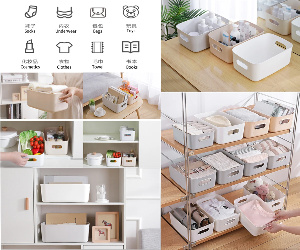 

Sundries Storage Box Desktop Plastic Square Storage Basket Household Kitchen Bathroom Tidy Cosmetic Snack Storage Storage Basket
