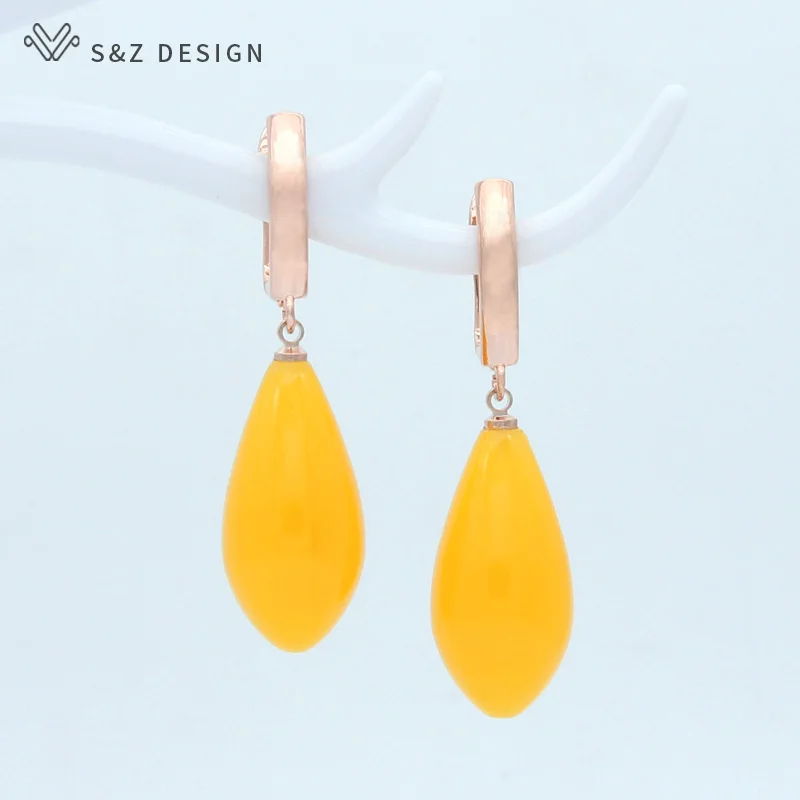 

S&Z DESIGN Original Fashion Water Drop Imitation Beeswax Dangle Earrings Vintage 585 Rose Gold White Gold For Women Jewelry Gift