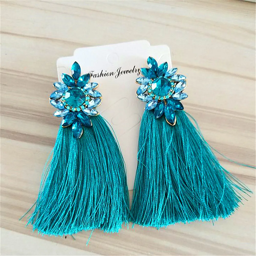 Индивидуальный дизайн модные богемные серьги с кисточками и кристаллами длинные