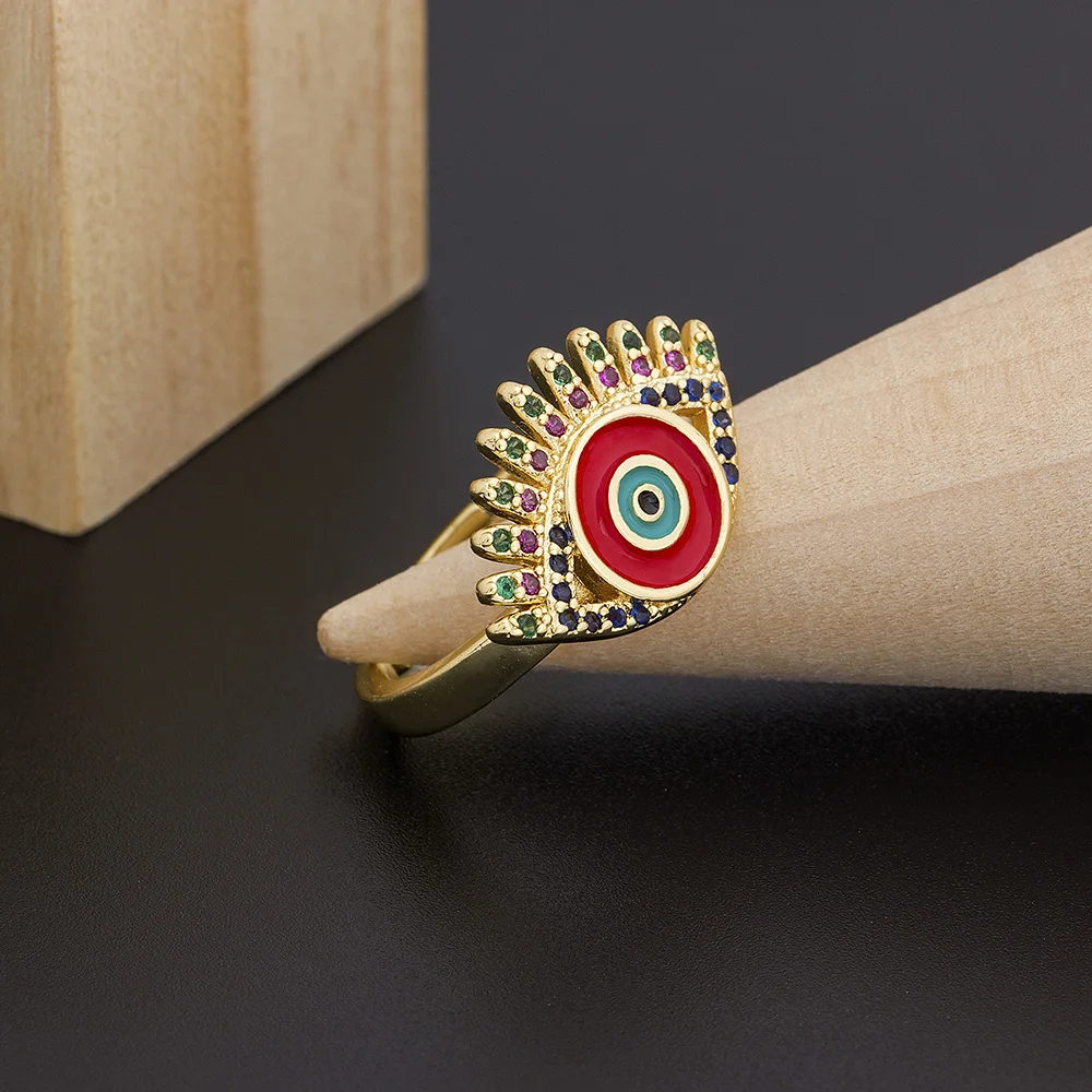 

Hot Sale Charm Cubic Zirconia Evil Eye Ring Women Adjustable Lucky Bohemia Rings Best Engagement Wedding Party Jewelry Gift