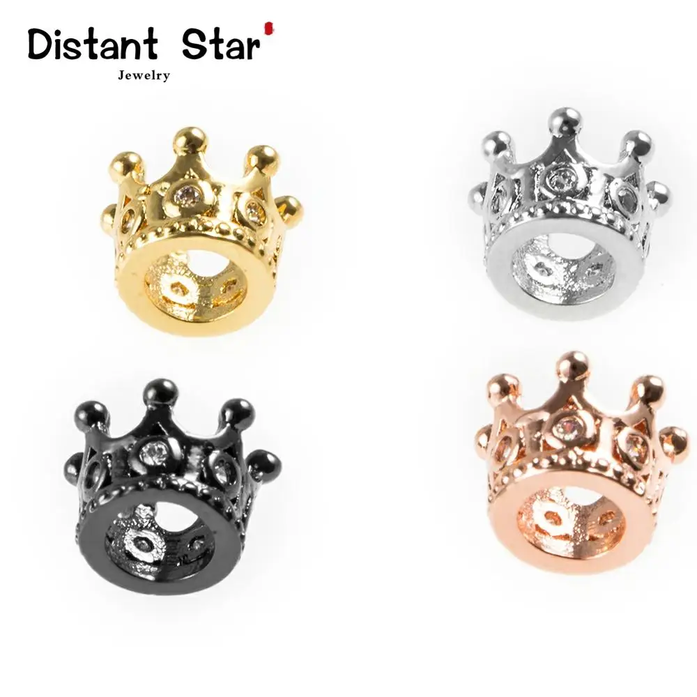 Медные бусины с золотым короном и фианитом, 6*11 мм, для самостоятельного изготовления ювелирных изделий, браслетов, ожерелий, аксессуаров, четыре цвета с отверстием