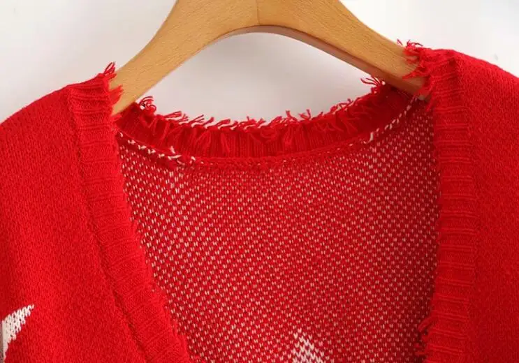 

Women's autumn winter v neck star knitted loose sweater Female long sleeve casual high waist short tops pullovers TB1008