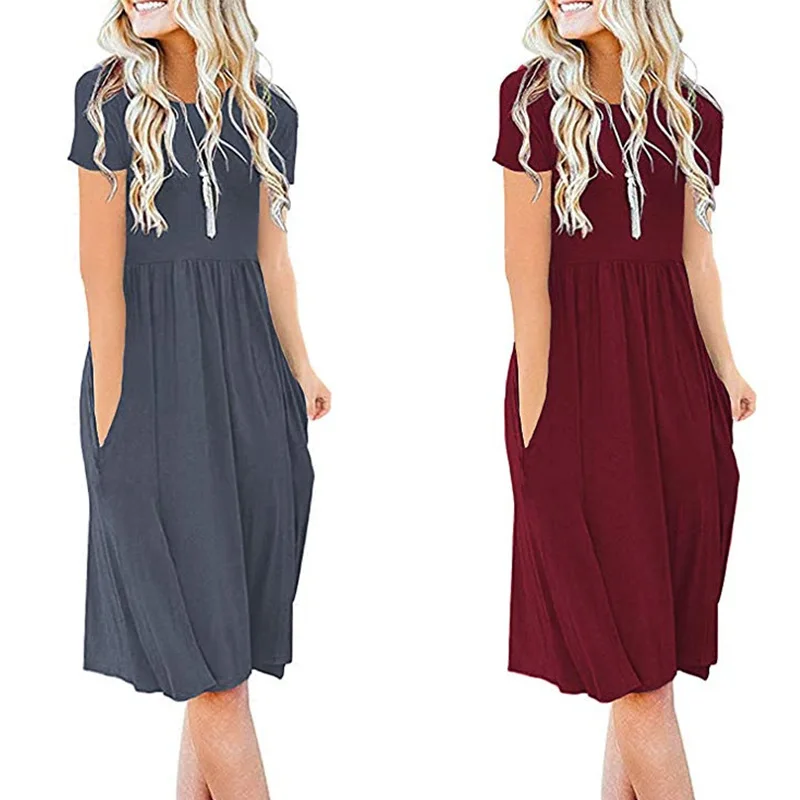 

Loose Expandable round Neck Short-Sleeve Dress New Summer Women's Clothing