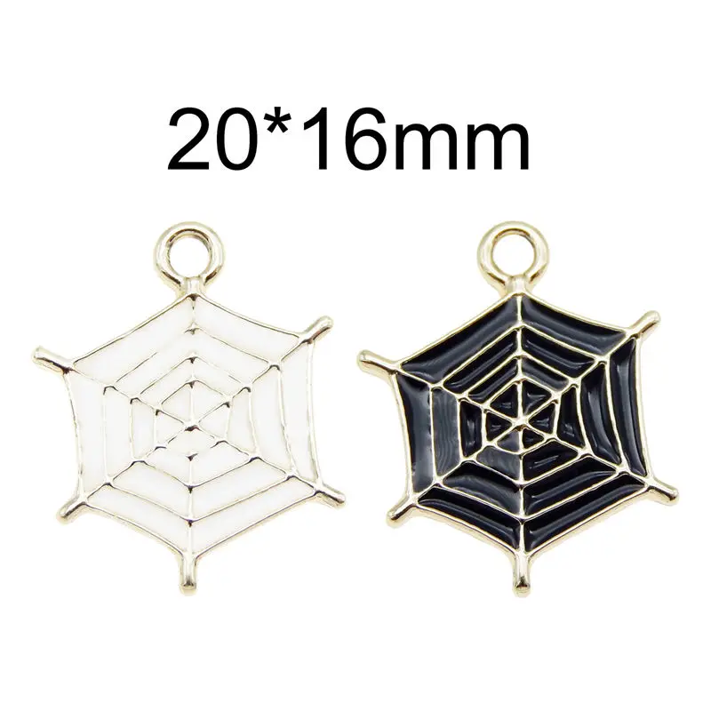Julie Wang 6PCS Enamel Spider Web Charms Black White Cartoon Halloween Cobweb Pendants Alloy Jewelry Making Accessory | Украшения и