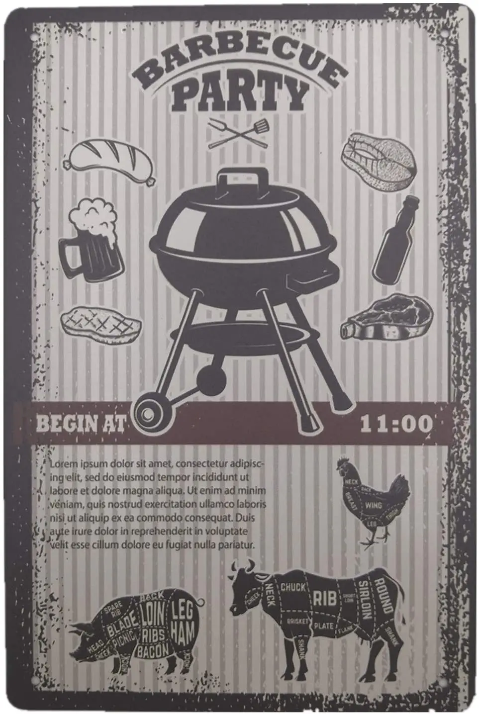 

Metal Vintage Tin Sign Decor-The Butcher's Guide for Restaurant Bar Pub Shop Funny Retro Wall Art Sign 12X 8"