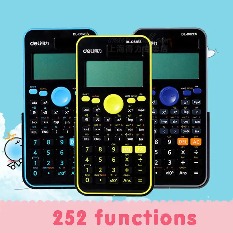 

Scientific Calculator D82es Dual Power Solar Coin Battery 3 Color Multifunction Student Math Function Calculator Random Shipping