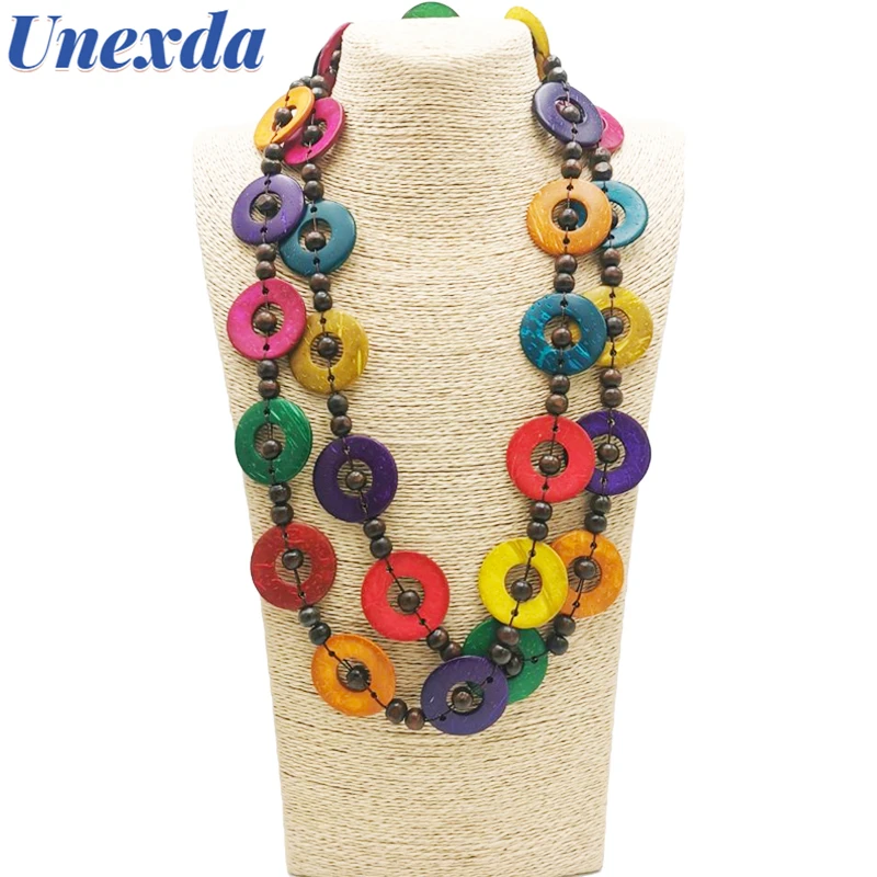 

Unexda Colorful Beads Necklace For Women Designer Luxury Wooden Long Jewelry Round Vintage Statement Necklace Gothic Accessories