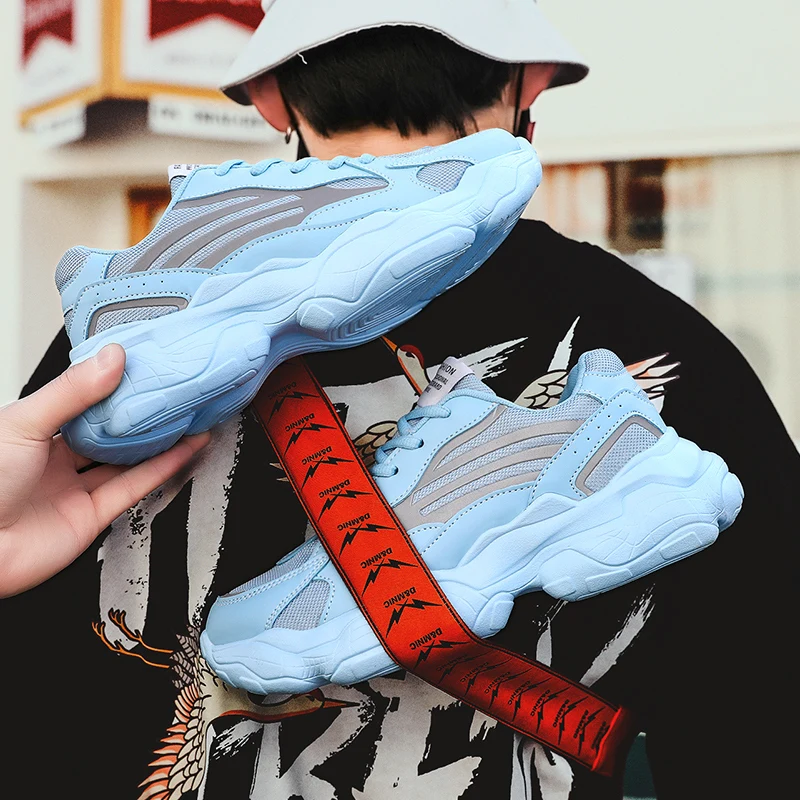 Кроссовки мужские в стиле ретро Уличная обувь для бега толстая подошва