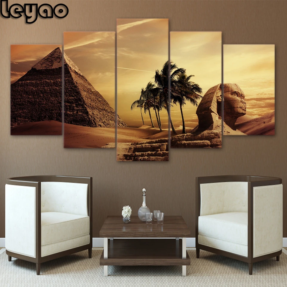 

Egypt Famous Pyramid And Sphinx Diamond Painting 5 Panel Cross Stitch Home Decor Diamond embroidery Wall Picture for Living Room