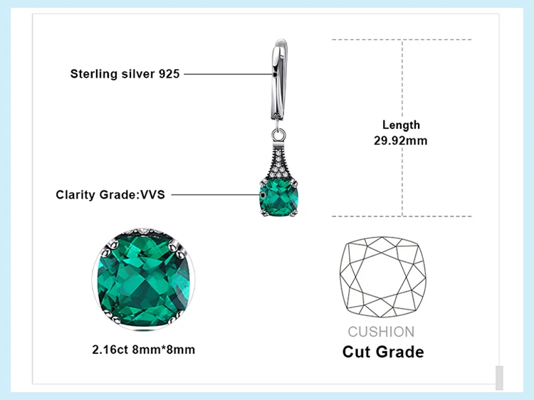 Jewelrypalace классический 2.9ct Подушки Nano России имитации Изумрудный Длинные Висячие серьги 925 серебро Висячие Серьги Новое поступление