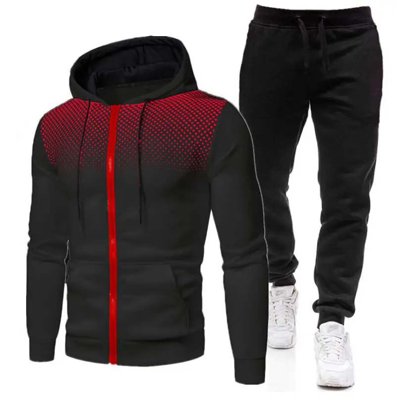 

2021 Men's Gradient Zipper Cardigan Suit Sportswear Spring And Autumn Hooded Sweatpants Fitness Casual Wear Sportswear Suit