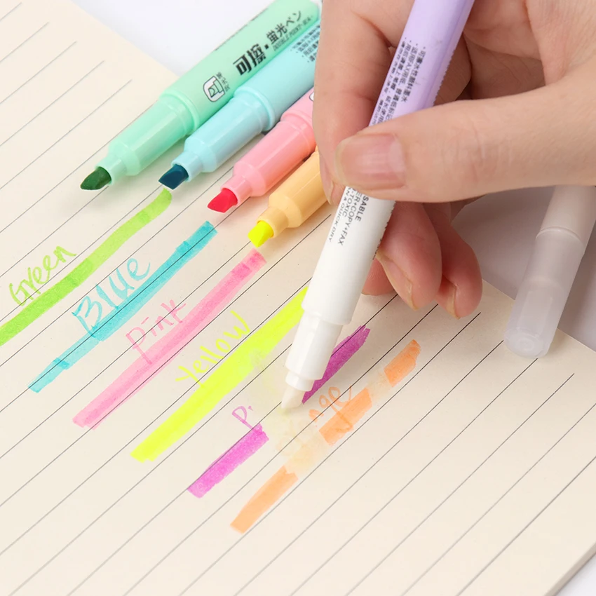 

6PCS/Set Double Head Erasable Highlighter Pen Markers Fluorescent Pen Highlighters Pen Drawing Art Supplies