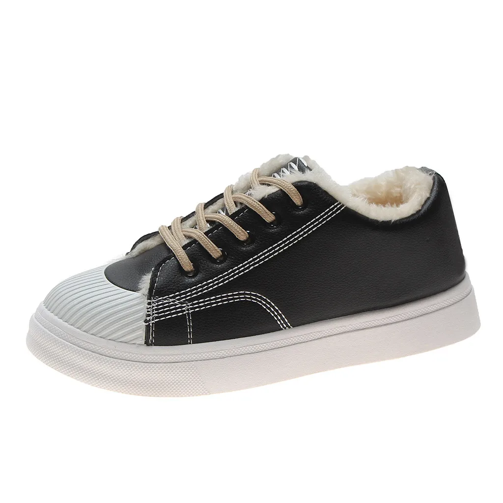 Fuury Insole Wamr Witner Women‘s Shoes Lace Up Platform Ladies Fashion Casual Winter Warm Sport White Sneakers #BE | Обувь