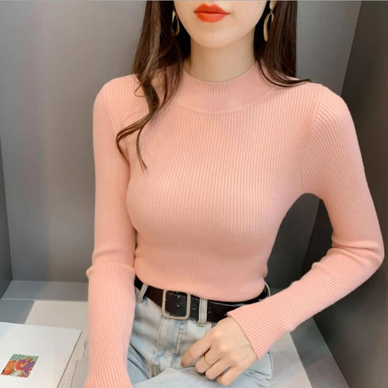 Винтажная водолазка женские пуловеры однотонный осенне-зимний Повседневный