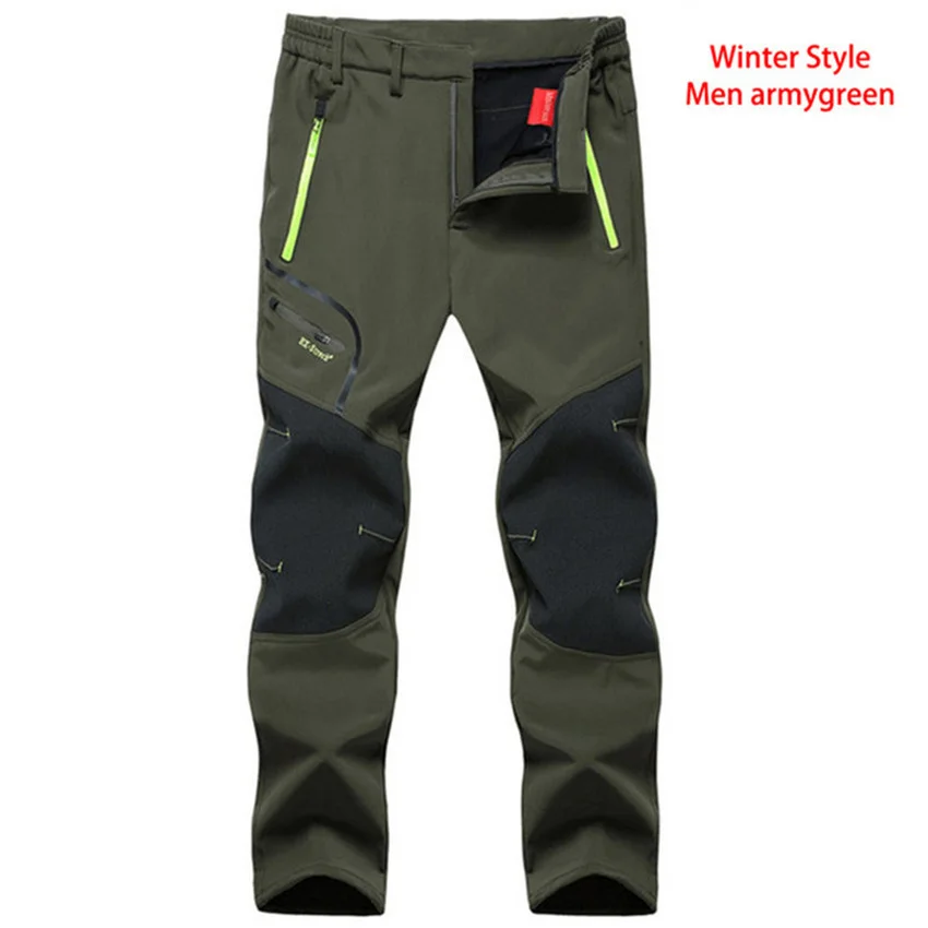 men green LUTU теплые осенне-зимние флисовые походные брюки для мужчин водонепроницаемые уличные брюки спортивные походные велосипедные лыжные флисовые брюки - Цвет: men green