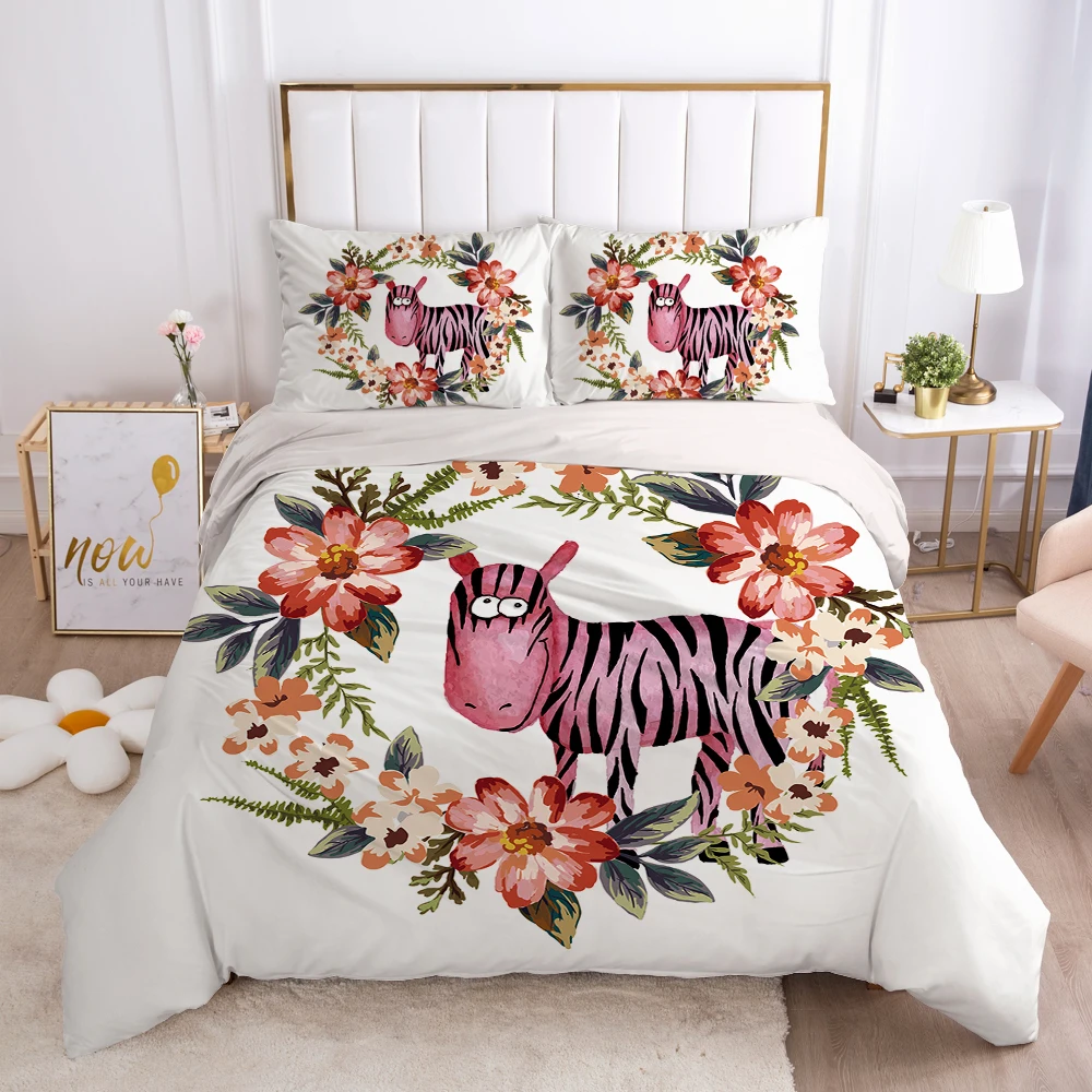 

2/3pcs Duvet cover set pillow case Bedding set Queen King Euro Bed linens 220x240 140x200 240x260 Bed set nordic Pink zebra