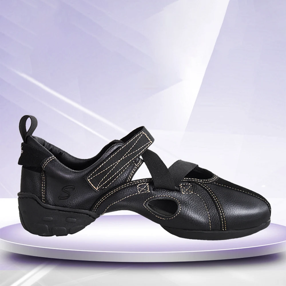 New Designer Womens Square Jazz International Dance Shoes Genuine Leather Cowhide Breathable Soft Bottom Female Sandals Summer