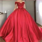 Красное бальное платье с открытыми плечами, платья для выпускного вечера, 2022 атласный корсет с кружевной аппликацией и бусинами, вечерние платья на шнуровке, платья больших размеров на заказ