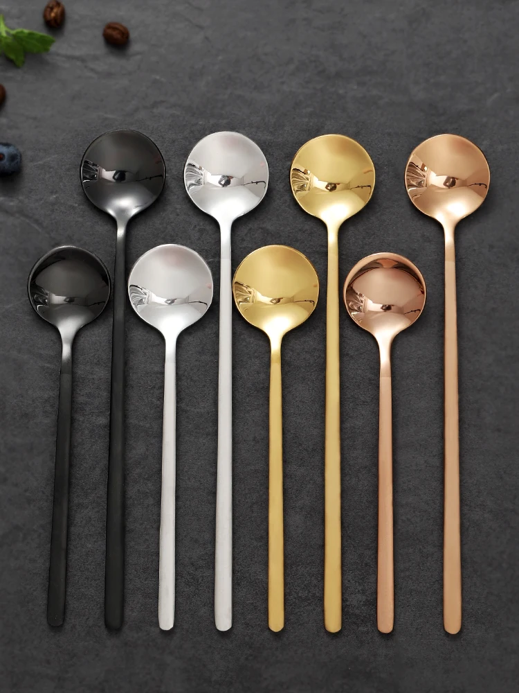 

Small Spoon Coffee Spoon for Yogurt Ice Cream Dessert Long Handled Spoon Cutlery Kitchen Tainless Steel Round Teaspoon