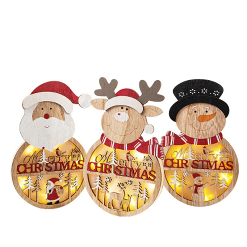 

Christmas Santa Claus Snowman Deer Wooden LED Night Light Pendant LED Luminous Snowman Light Christmas Ornament Pendant