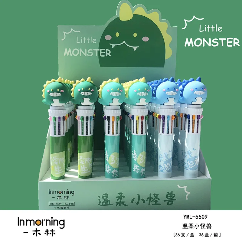 

Cute Ten Color Ballpoint Pen Cartoon Dinosaur Multicolor Press Ballpoint Pen Student Multifunction Pen