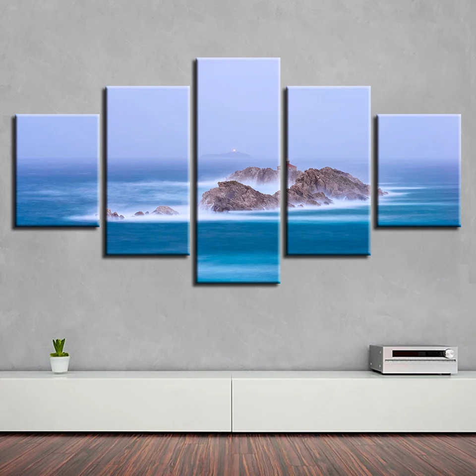 Пейзаж с изображением моря пляжа восход на океане Маяк Тропический 5 шт.