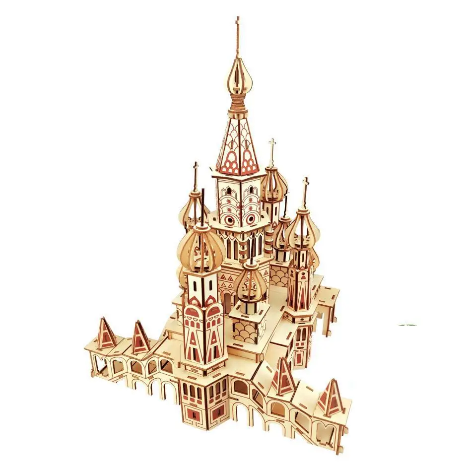 Laser Cutting DIY 3D Wooden Puzzle Woodcraft Assembly Kit Russia Saint Basil's Cathedral For Child Children Christmas Gift | Игрушки и