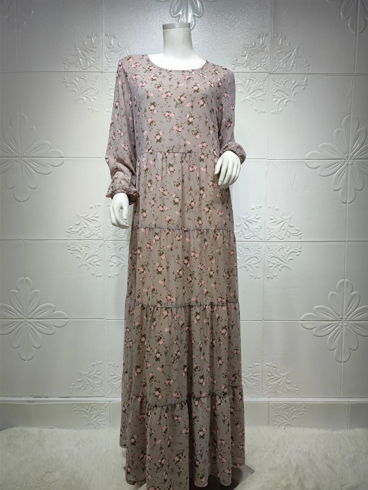 

Chiffon Floral Print Muslim Hijab Dress Dubai Abaya Turkey Maxi Dresses for Women Islamic Clothing Kaftan Caftan Vestidos Largos