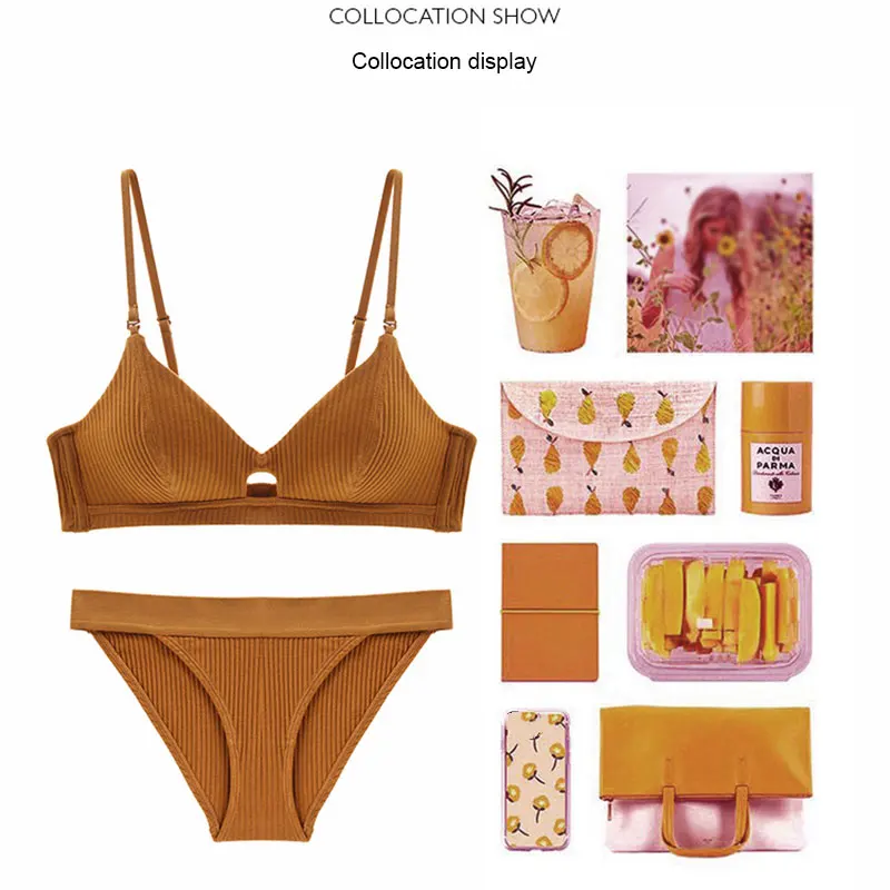 

Bras Briefs Set Sexy Hollow Out For Women Underwear Comfort Wireless Bra Lingerie Fashion Seamless Padded Bralette Solid Color