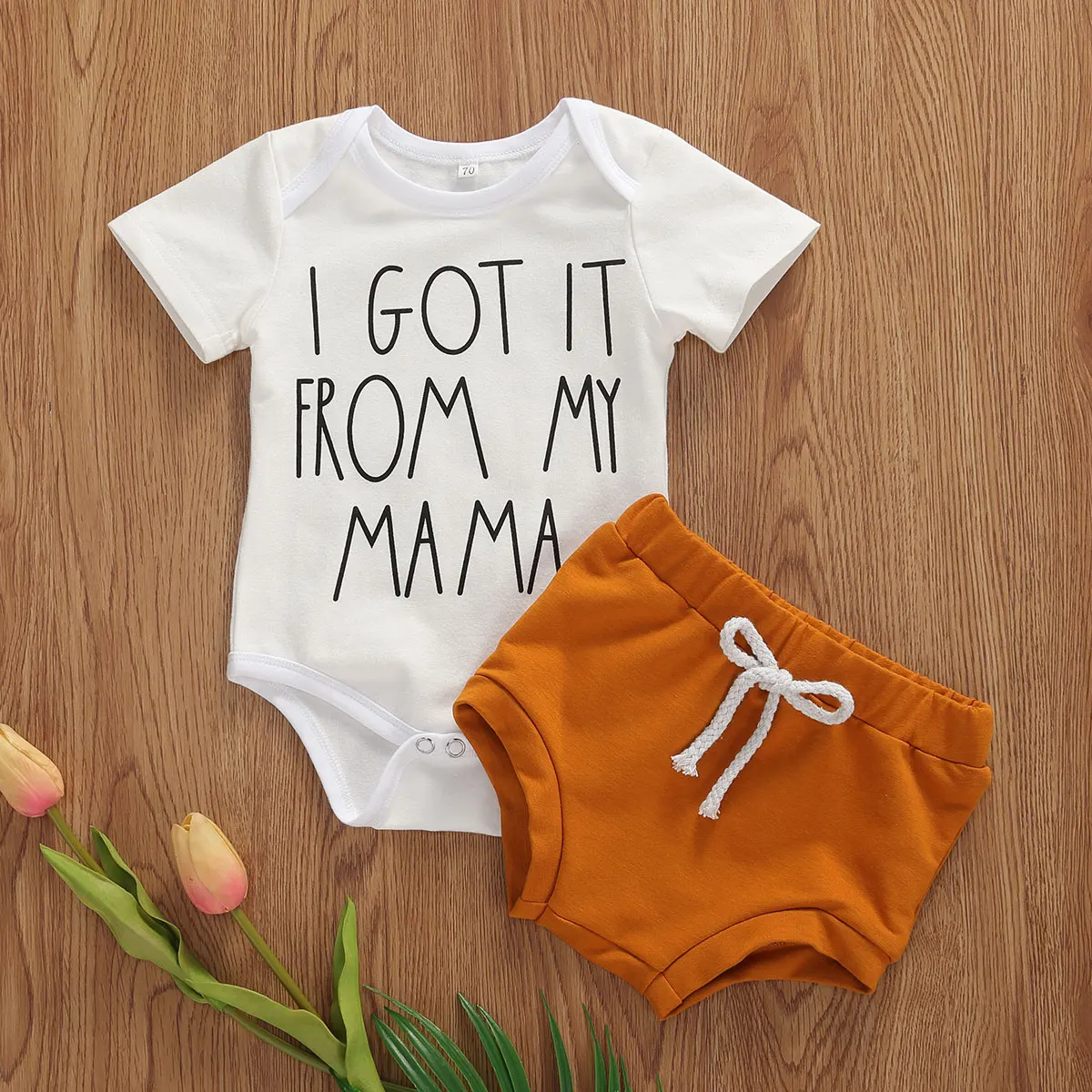 2020 Summer 0-24M Newborn Baby Girls Boys Clothes Sets Letter Print Short Sleeve Romper Tops+Solid Shorts 2pcs | Детская одежда и