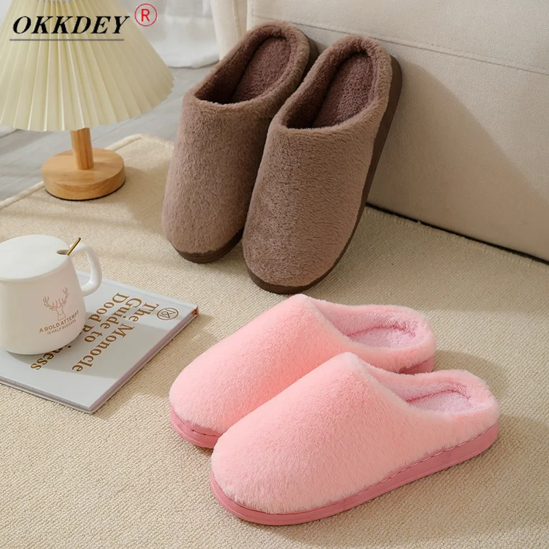 

Winter Slippers for Men and Women Warm Flocking Home Shoes Plush Couples Non-slip Soft and Comfortable Indoor Flat Slippers 2021