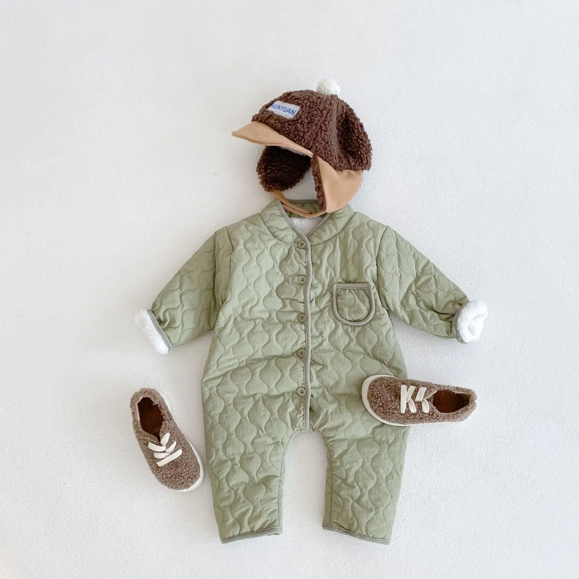 

Kids Jumpsuit For Infant Winter Newborn Long Sleeve Rompers Boys And Girls Retro Diamond Thicken Warm One-piece Baby Clothes