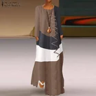 2021 ZANZEA женский винтажный хлопковый льняной сарафан, повседневное цветное платье с длинным рукавом, Осеннее длинное платье макси, платье, кафтан