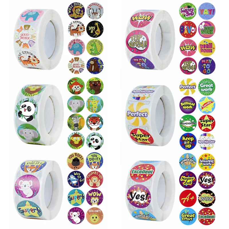 

500pcs/roll Zoo Animals Cartoon Stickers for Children Classic Toy School Teacher Reward Sticker Kids Favor Labels Decor Supplies