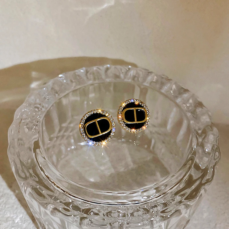 

Trendy Exquisite Round Letter Earrings for Women Girl High Quality Jewelry Bling AAA Zircon S925 Needle Weddings Birthday Party