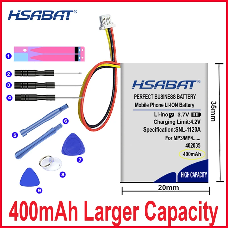 HSABAT 0 цикл 400 мач 402035 042035 литий-полимерный аккумулятор для MP3 MP4 MP5 Bluetooth гарнитура