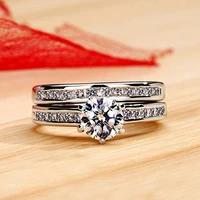 huitan new classic six claws cubic zirconia set rings for women luxury wedding accessories good quality timeless style jewelry