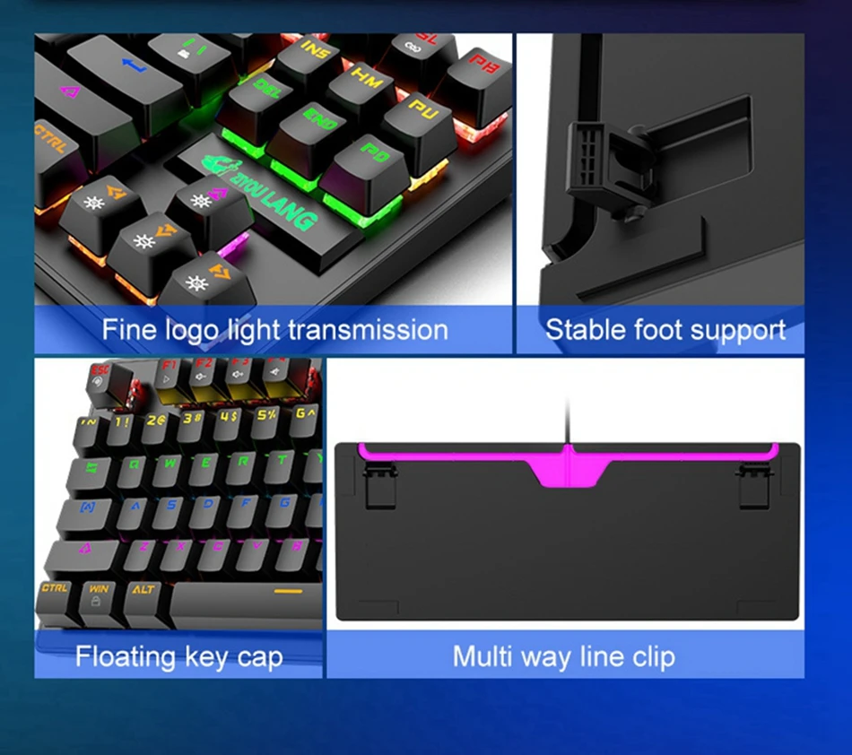 Механическая клавиатура 87 клавиш с функцией макросъемки синий переключатель