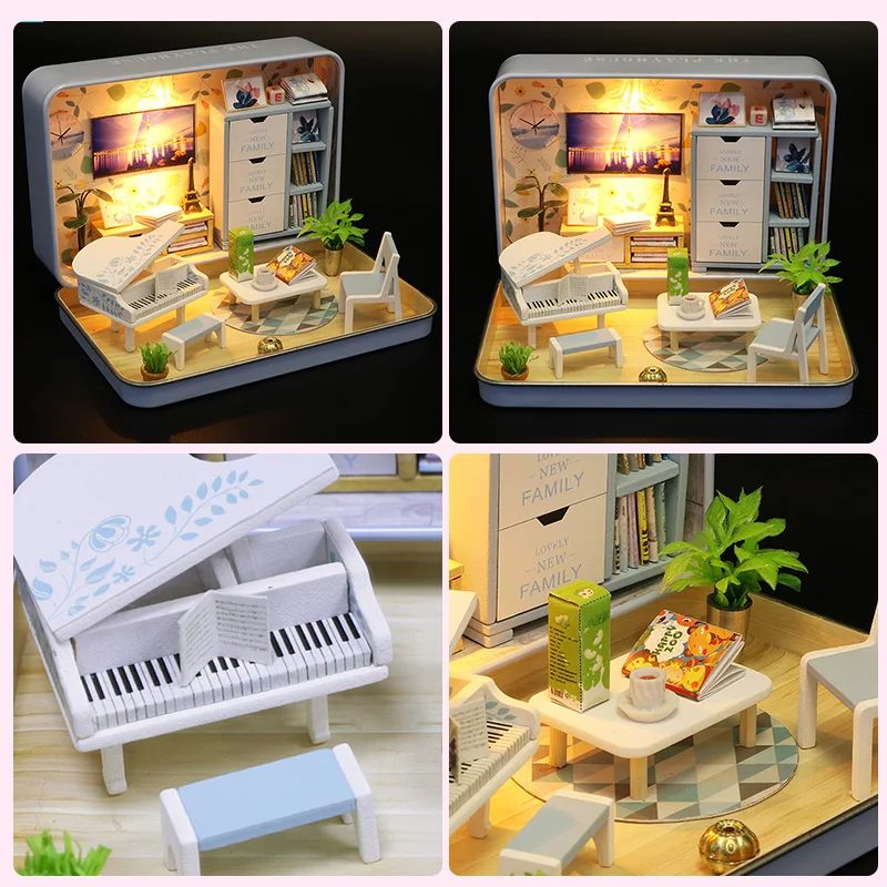 Собрать DIY деревянный дом Miniaturas с мебели DIY Миниатюрный Дом Кукольный домик игрушки для детей Рождество и день рождения h014