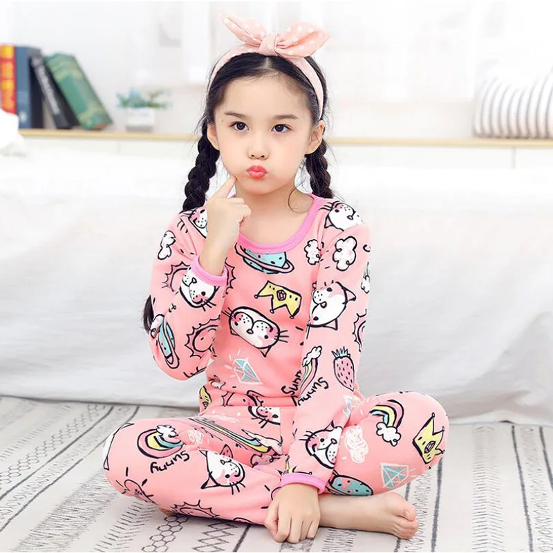 Kids Pajama Sets for Boys Girls Children's Clothing Sleepwear Nightwear Warm Fur Lining Thickening Cotton Autumn Winter | Мать и