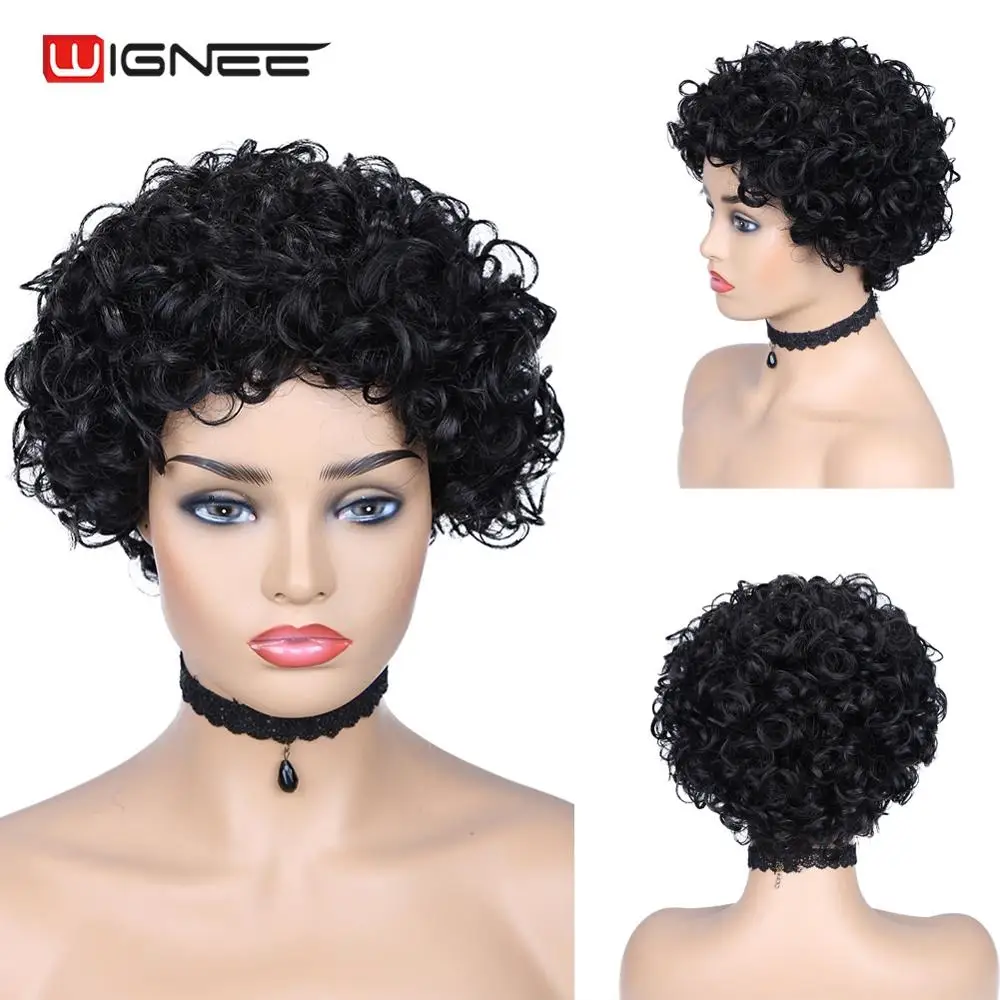 Wignee кудрявые человеческие волосы парики свободные челки для черных женщин 150%