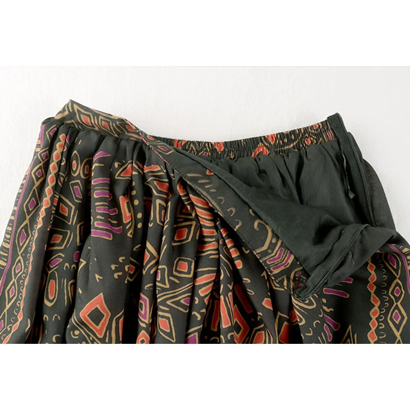 

SURMIITRO 2021 Summer Fashion Midi Long Skirt Women Korean Style Black Vintage Print High Waist Mid-Length Pleated Skirt Female