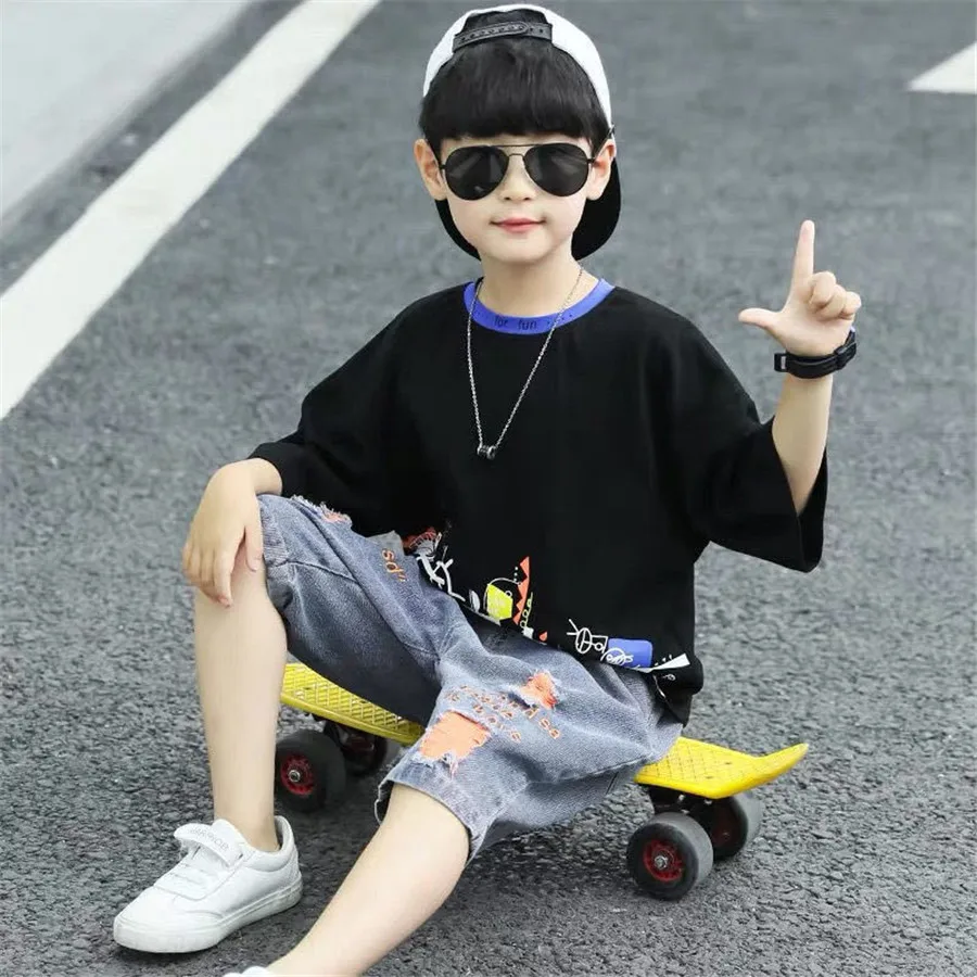 Children Clothing 2020 Summer Teen Boys Clothes Print 2pcs Outfit Suit Kids Tracksuit For Girl Sets 6 8 10 11 12 Year | Детская одежда