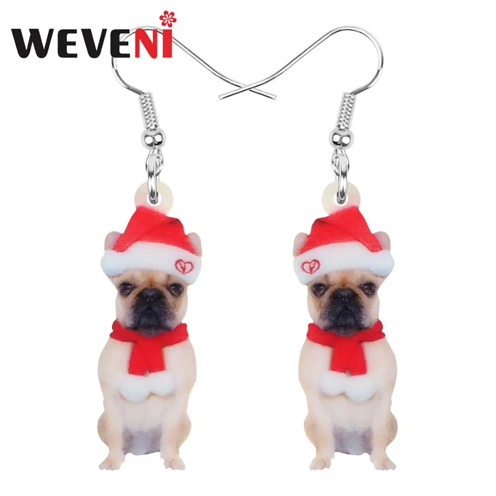 WEVENI Акриловая Рождественская шапка шарф бульдог мопс серьги подвески в форме
