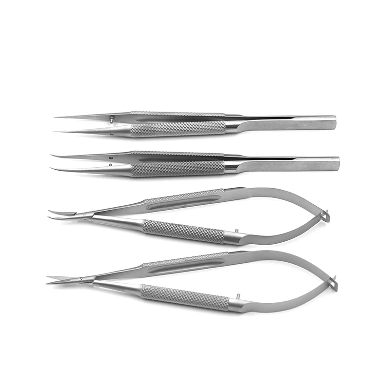 4pcs/set ophthalmic microsurgical instruments 12.5cm scissors+Needle holders +tweezers stainless steel surgical tool