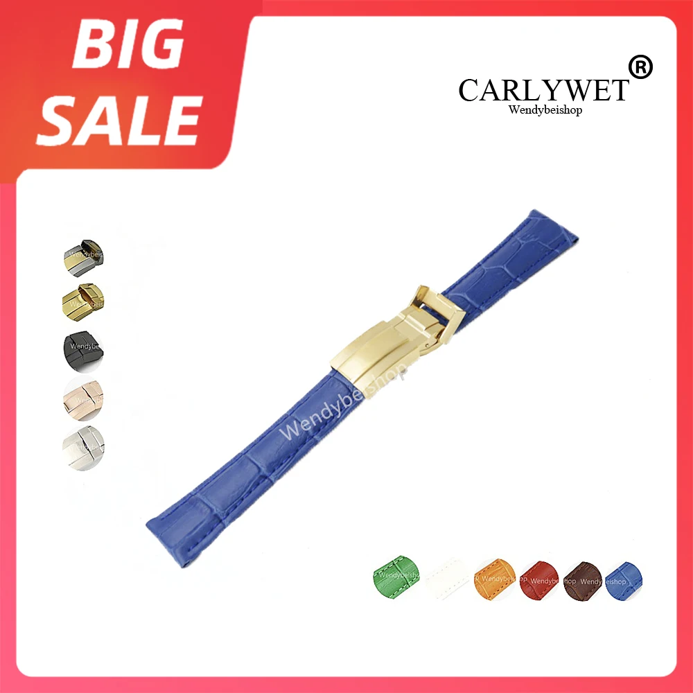 CARLYWET 20 мм высококачественный синий зеленый кожаный винтажный роскошный ремешок