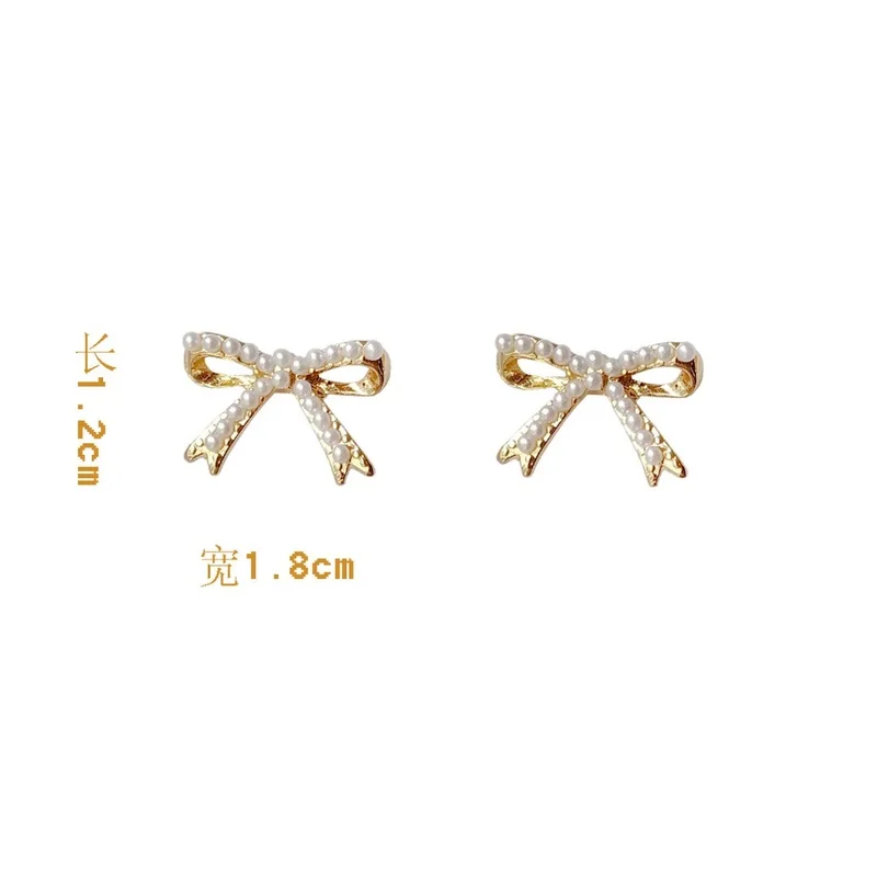 

Korean Sweet Imitation Pearl Small Bowknot Earrings for Women Girl Gold Color Metal Statement Earrings Wedding Bridal Jewelry