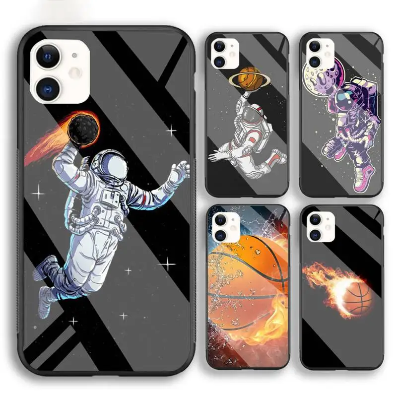 

Basketball Space Astronaut Fire Phone Case For Iphone 6 6s 7 8 Plus XR X XS XSmax 11 12 Pro Mini Max Tempered Glass