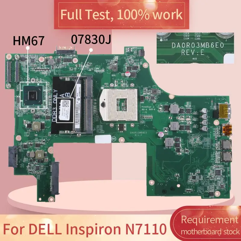 Cn-07830j para Dell Inspiron Ddr3 Notebook Placa-mãe Teste Completo 100% Trabalho N7110 07830j Da0ro3mb6e0 Hm67