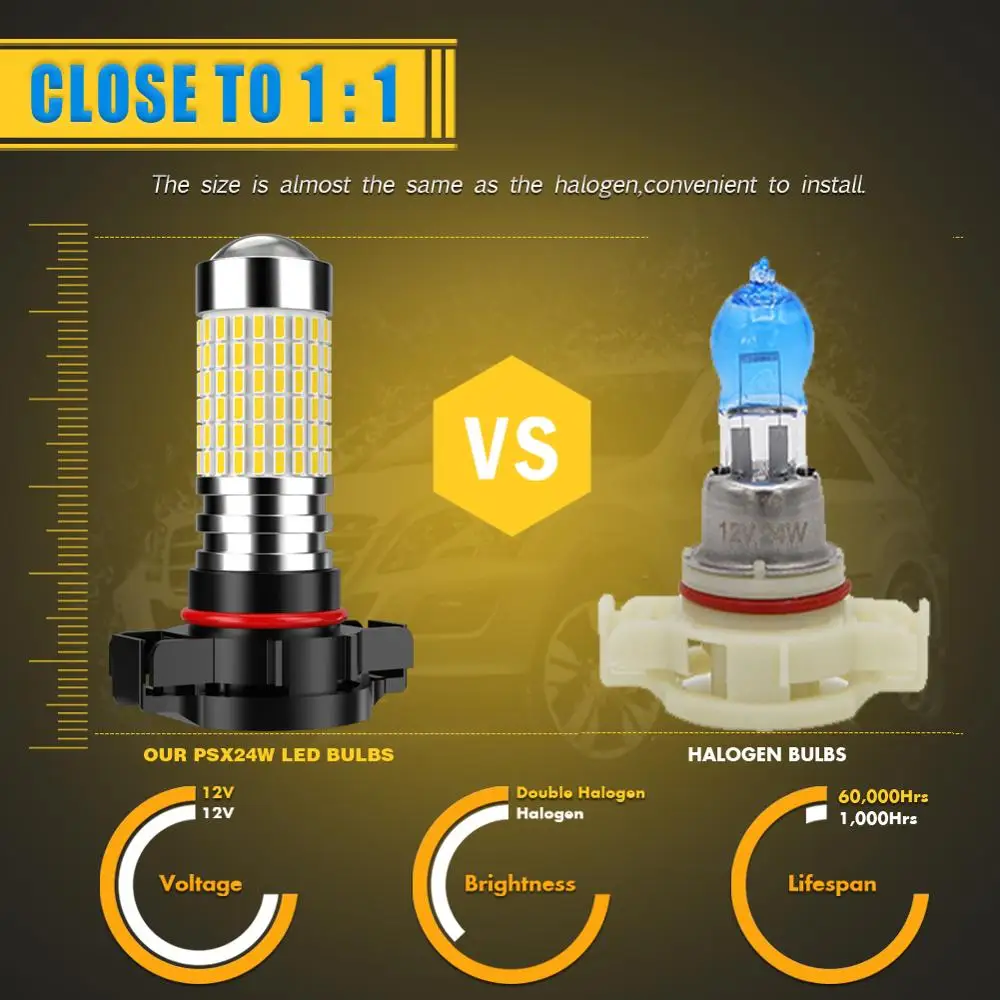 2x PSX24W H11 H8 H9 светодиодные лампы для противотуманных фар 9005 HB3 9006 HB4 Honda Civic Accord CRV CRZ Fit